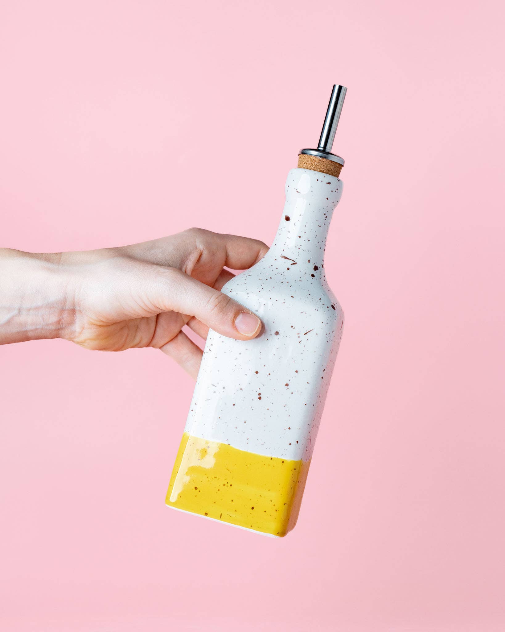 Handmade Ceramic Oil Dispenser | Yellow Freckles | 475ml
