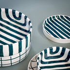 Handmade Ceramic Serving Bowl | Green Grid Pattern | 22.5 cm