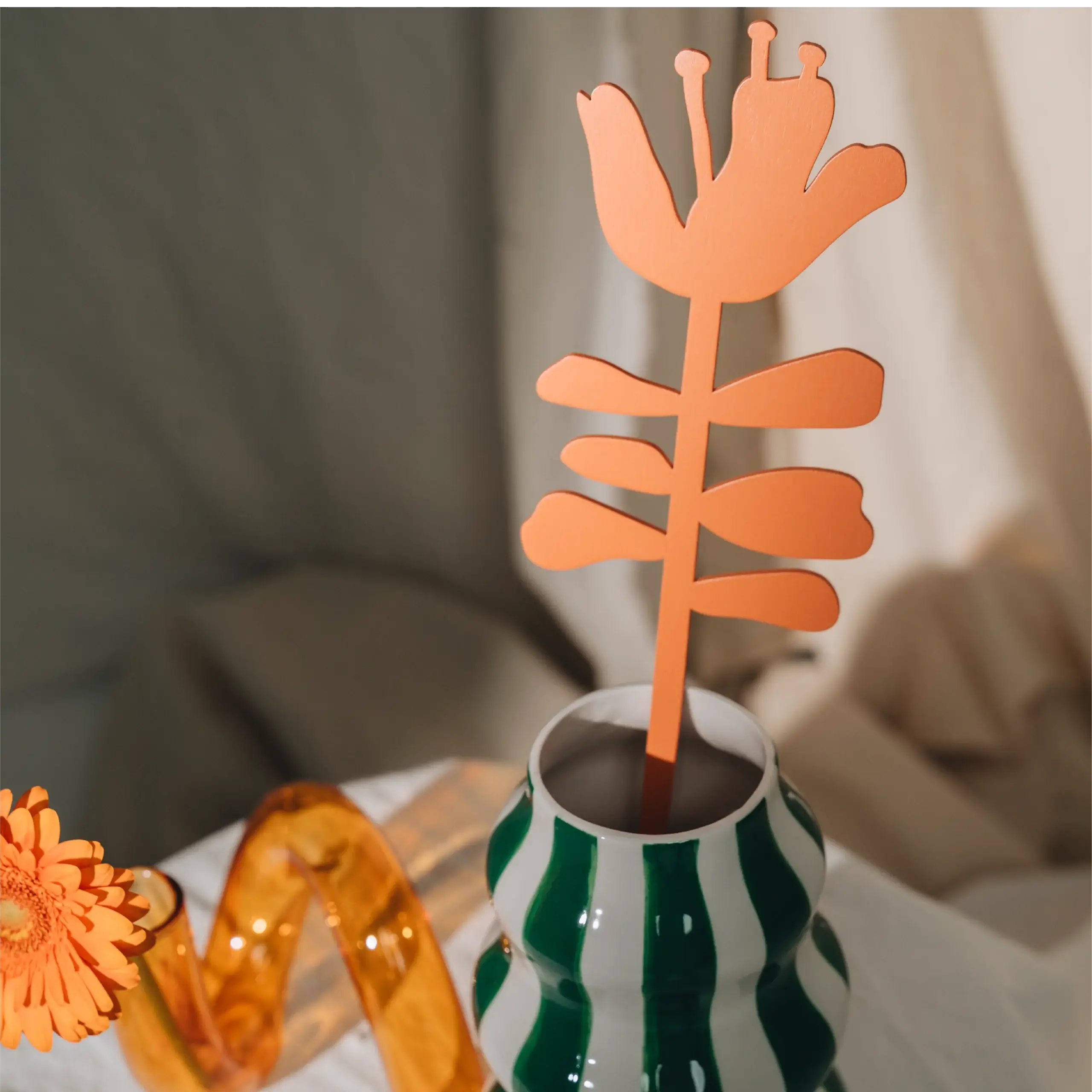 Decorative Wooden Flower | Orange Hibiscus