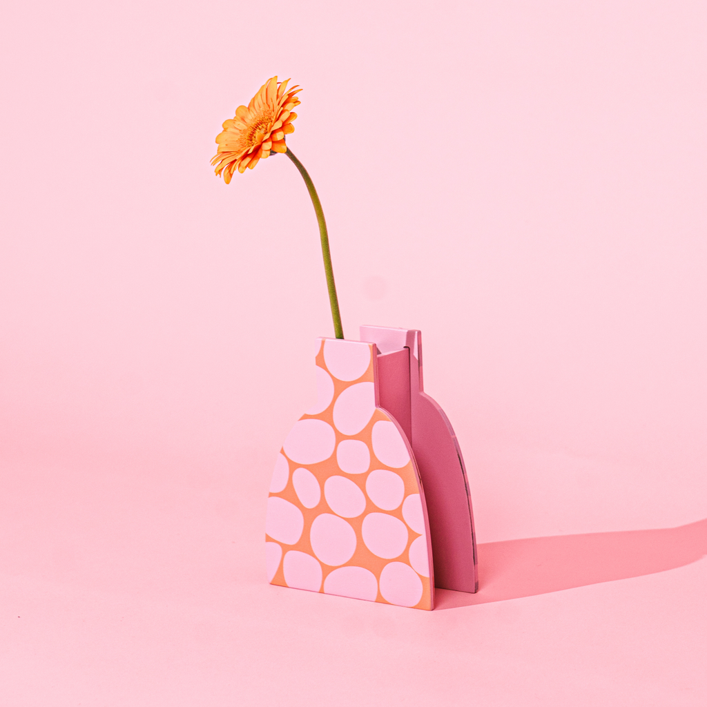 Decorative Wooden Vase | Pink Stones