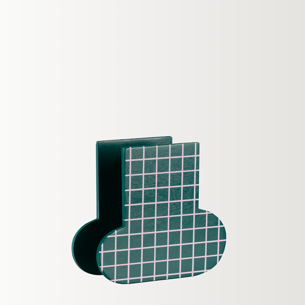 Decorative Wooden Vase | Green Grid