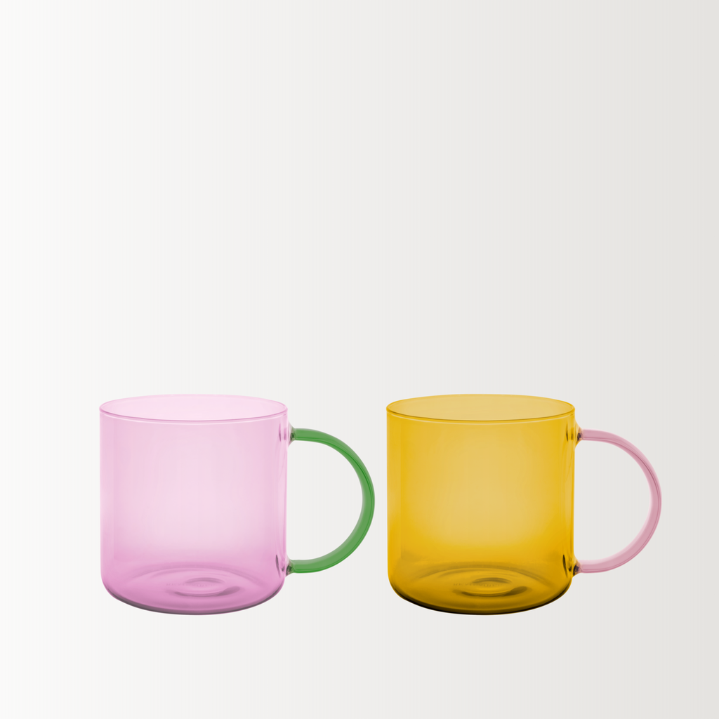 Glass Mug | Set of 2 | Rose & Yellow