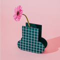 Decorative Wooden Vase | Green Grid