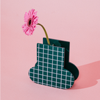 Decorative Wooden Vase | Green Grid