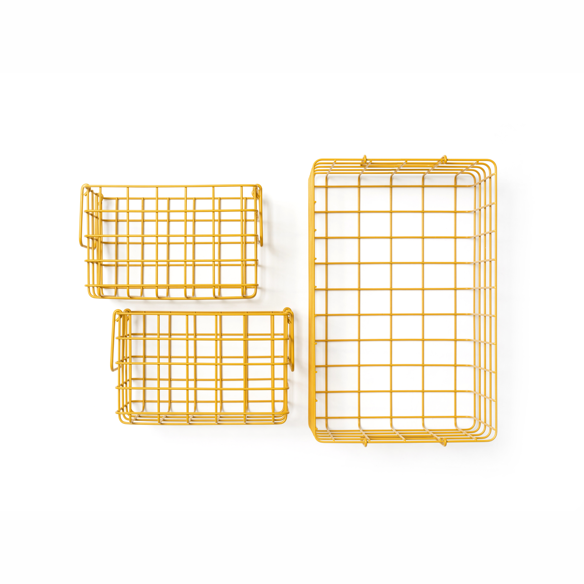 Mustard Yellow Metal Storage Baskets | Set of 3
