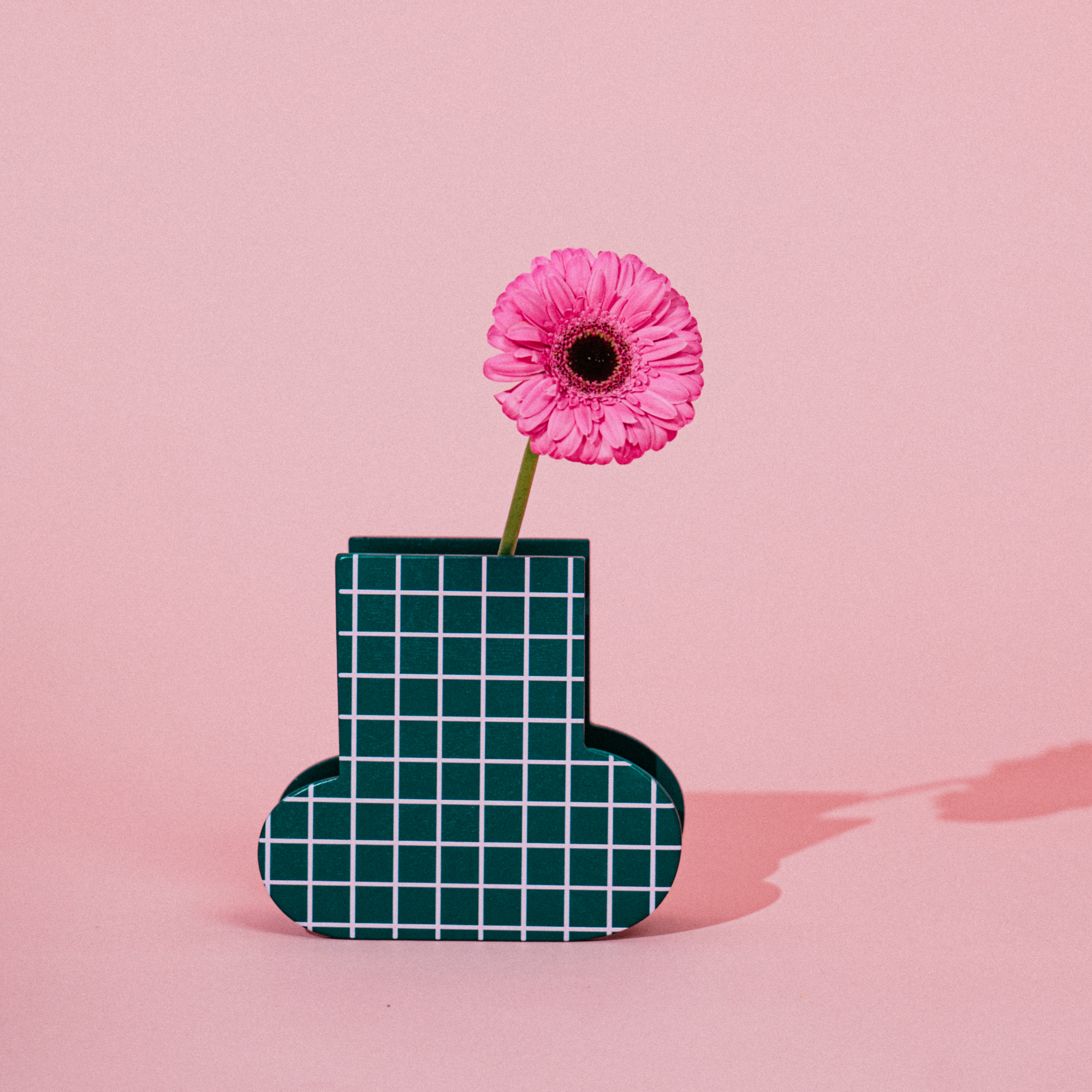 Decorative Wooden Vase | Green Grid