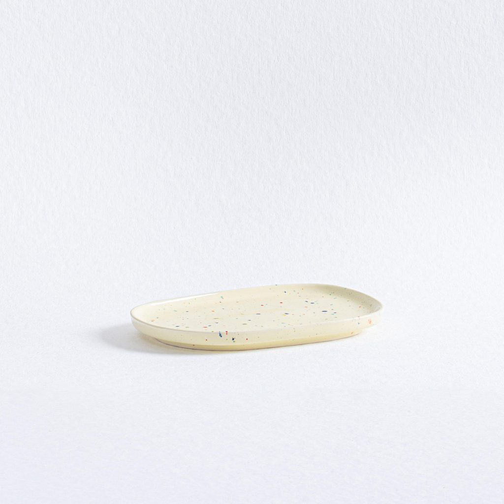 Handmade Stoneware Tray | Yellow Speckled | 22 cm