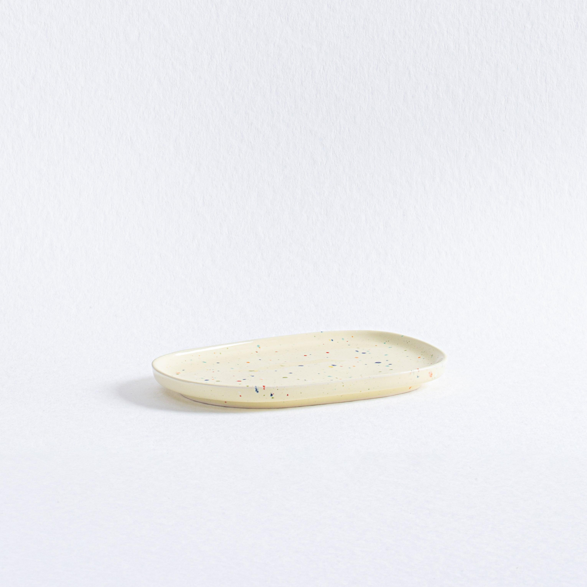 Handmade Stoneware Tray | Yellow Speckled | 22 cm