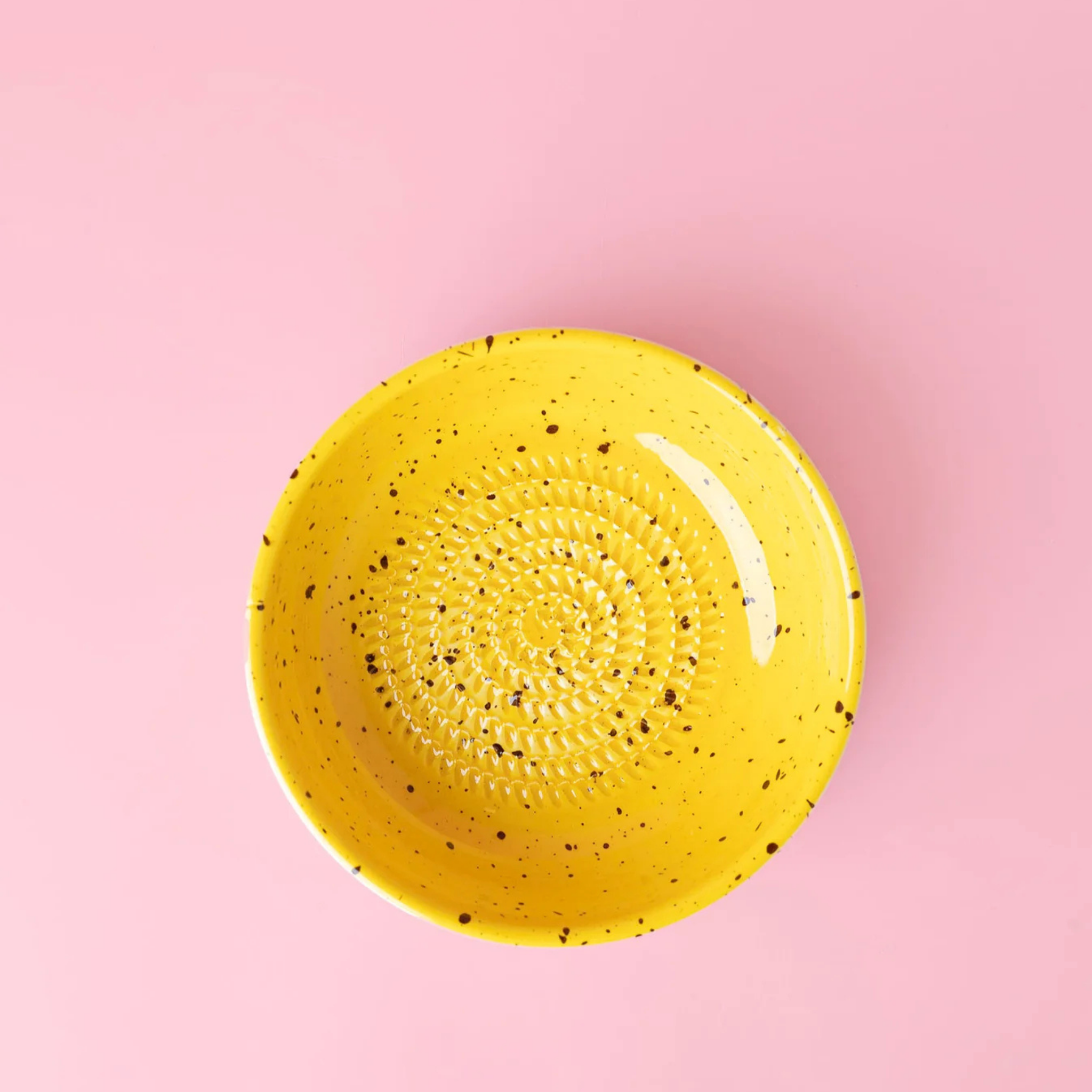 DUO SET | Handmade Ceramic Oil Dispenser & Grater Plate | Yellow Freckles