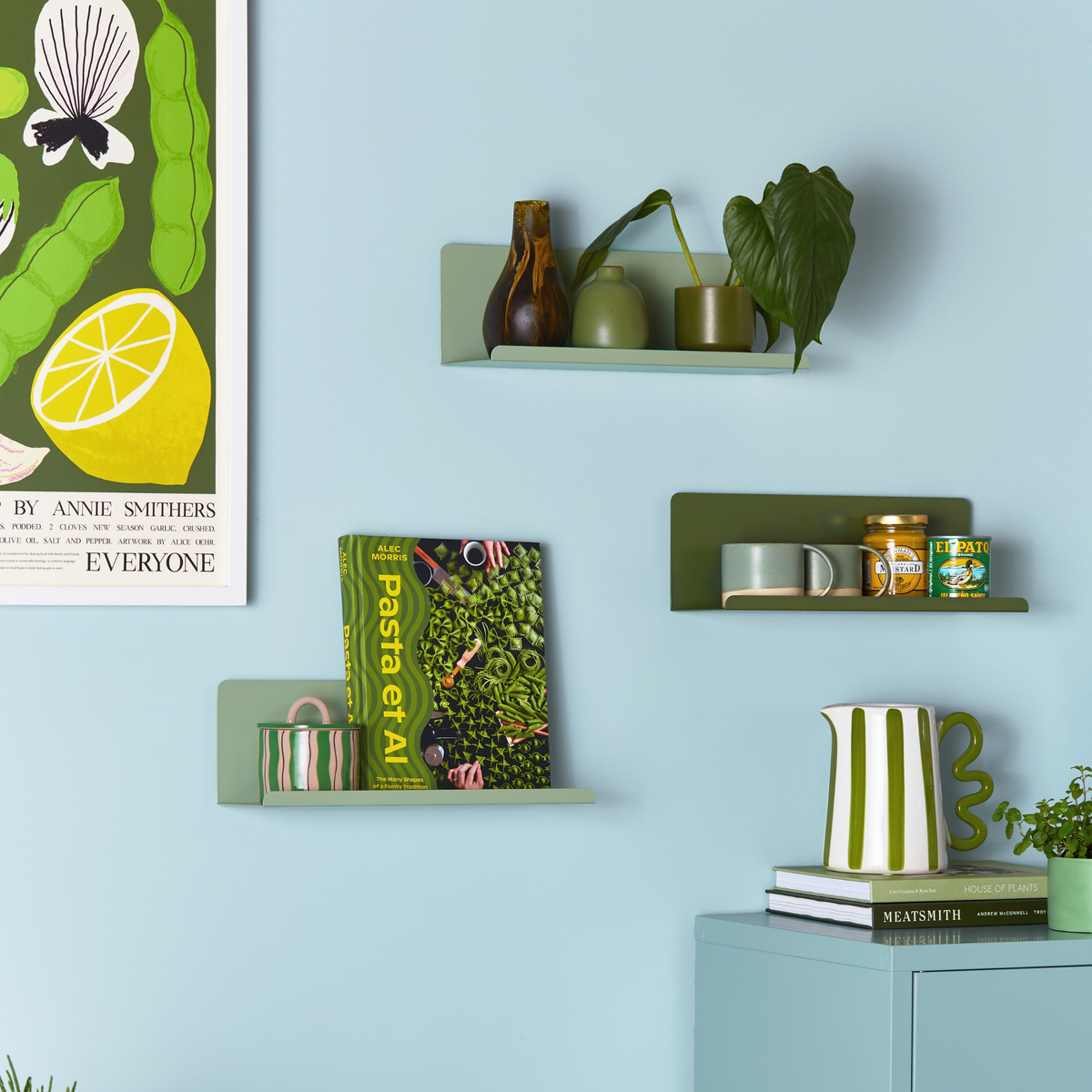 Sage Green Metal Wall Shelf – Small