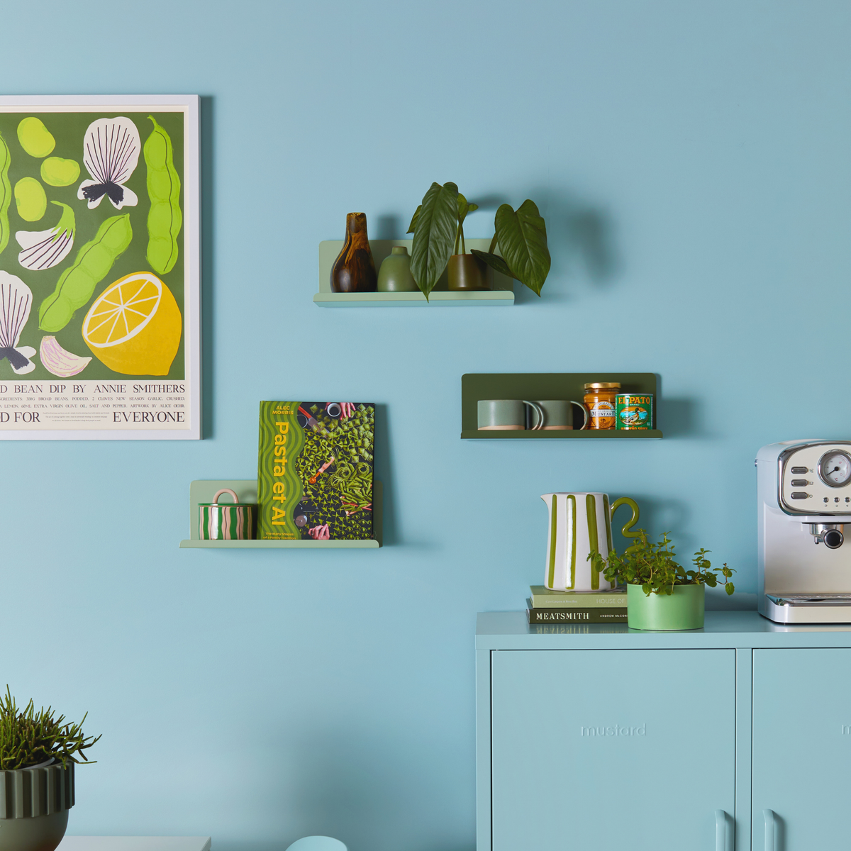 Sage Green Metal Wall Shelf – Small