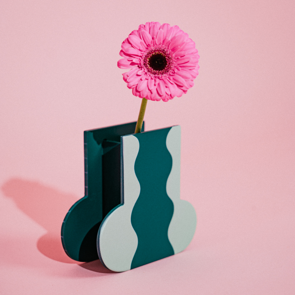 Decorative Wooden Vase | Green Wave