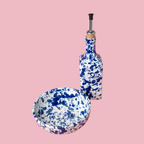 DUO SET | Handmade Ceramic Oil Dispenser & Grater Plate | Blue Sea