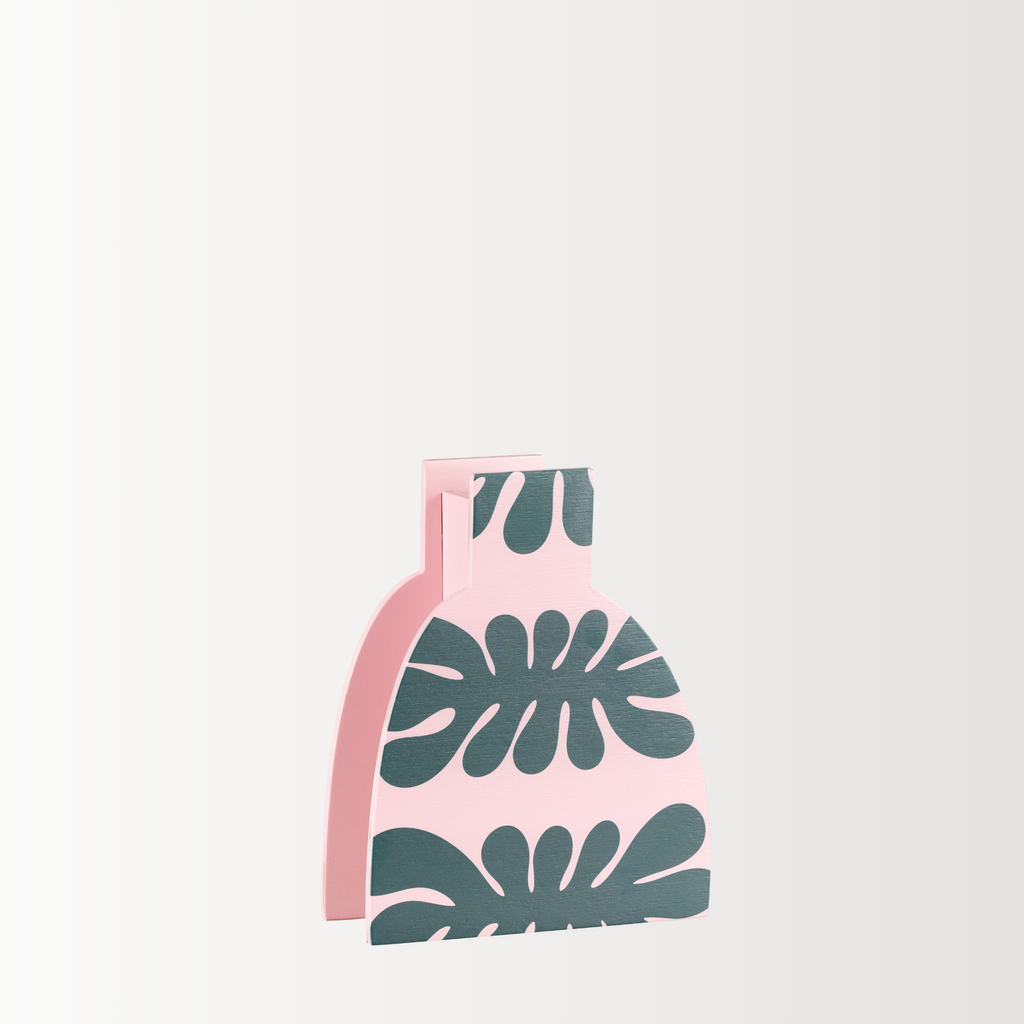 Decorative Wooden Vase | Pink Monstera