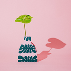 Decorative Wooden Vase | Pink Monstera
