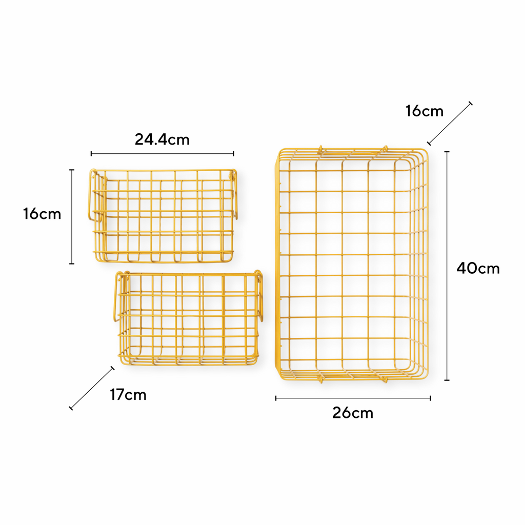 Mustard Yellow Metal Storage Baskets | Set of 3