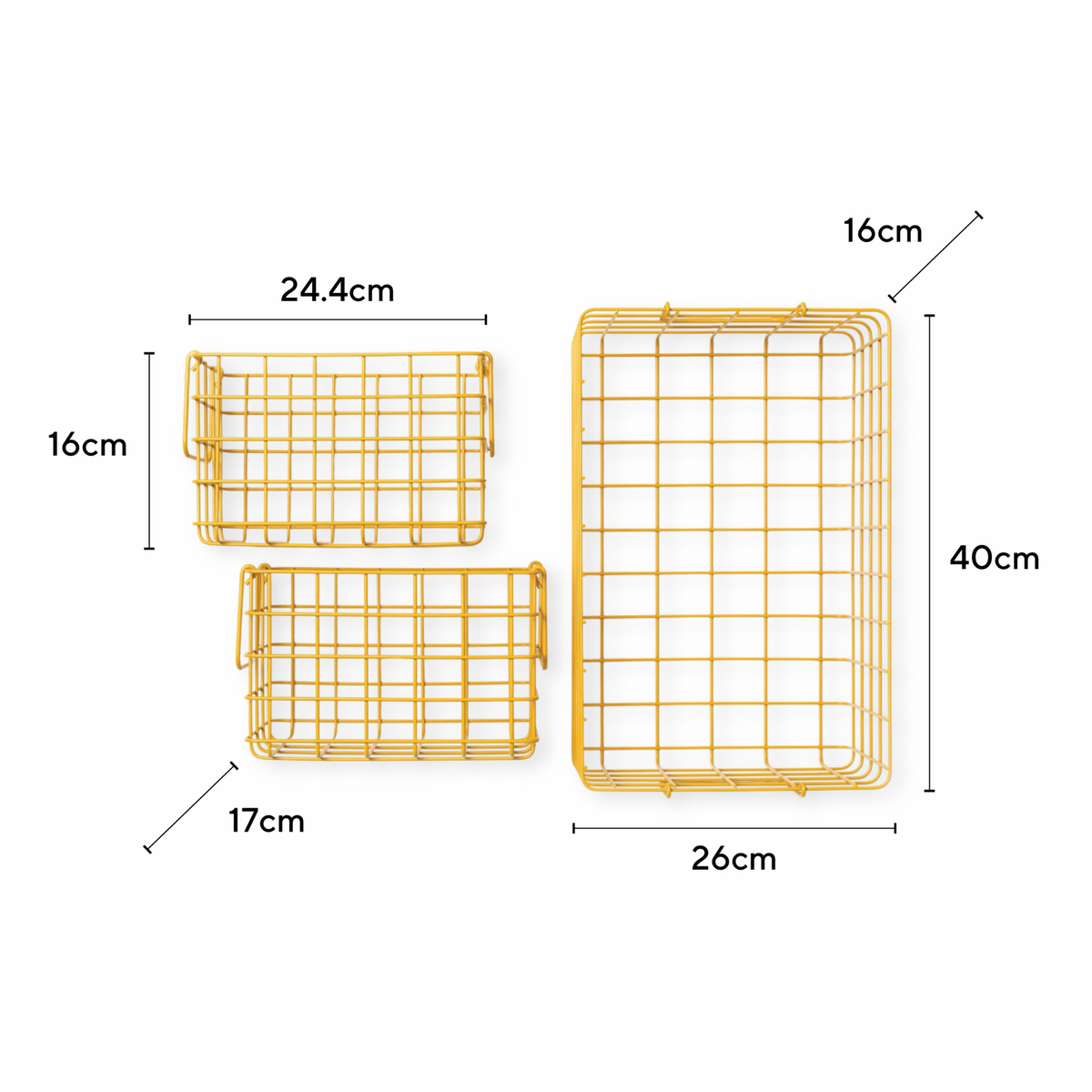 Mustard Yellow Metal Storage Baskets | Set of 3