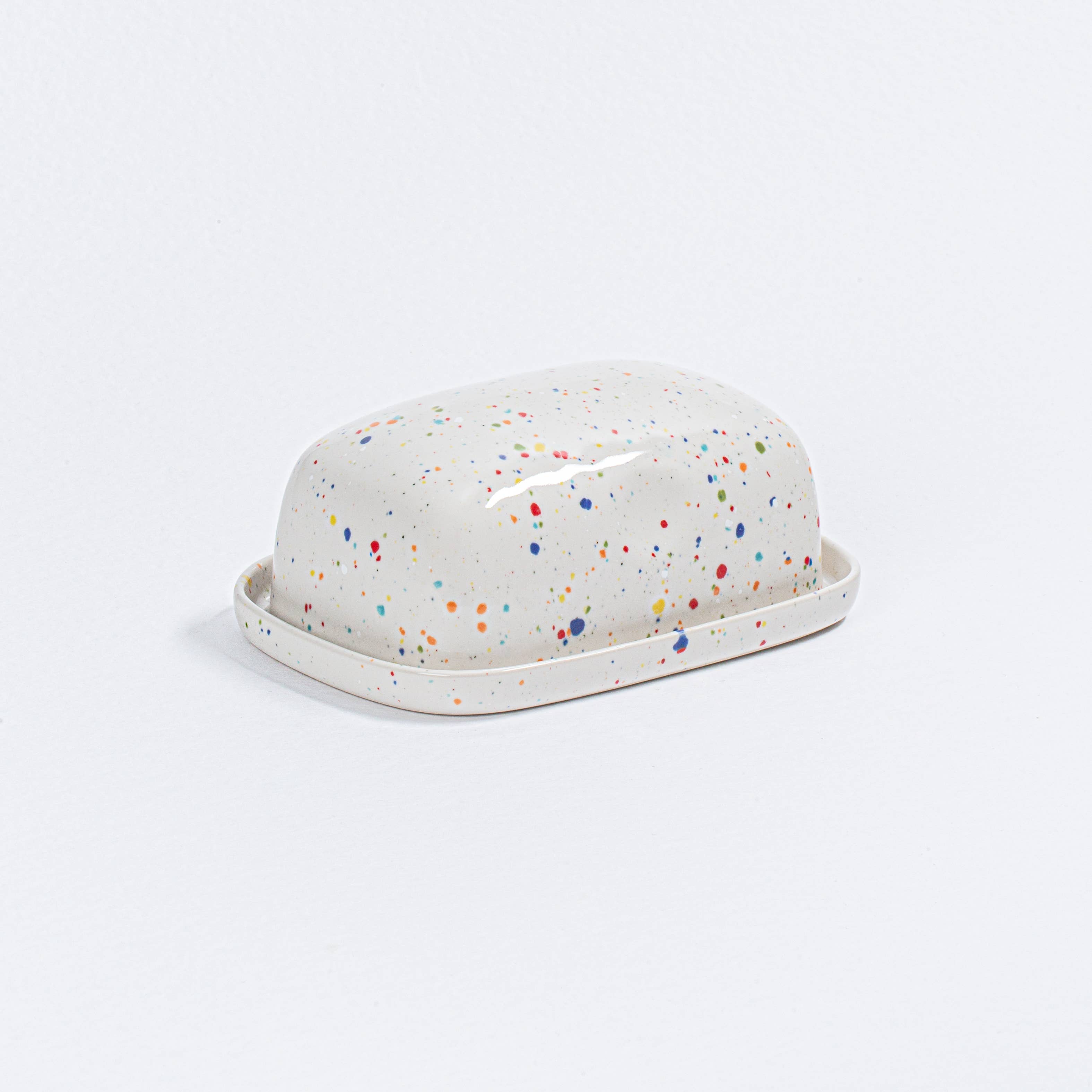 Handmade Stoneware Butter Dish | White Speckled