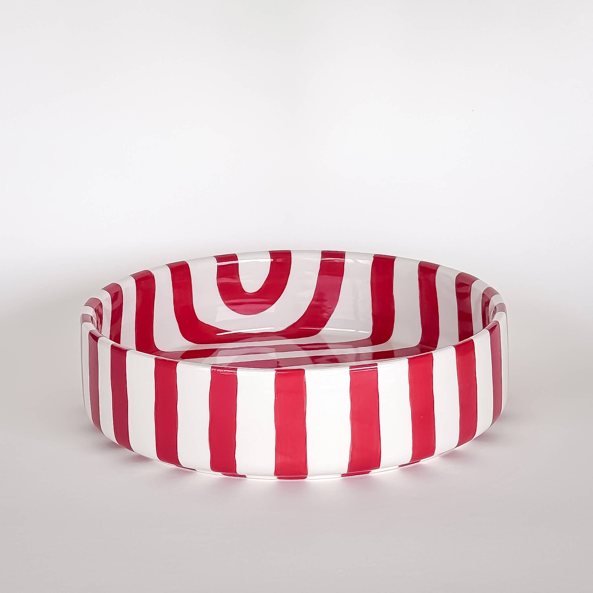 Handmade Ceramic Serving Bowl | Tomato Red Stripes | 22.5 cm