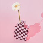 Decorative Wooden Vase | Pink Checkmate