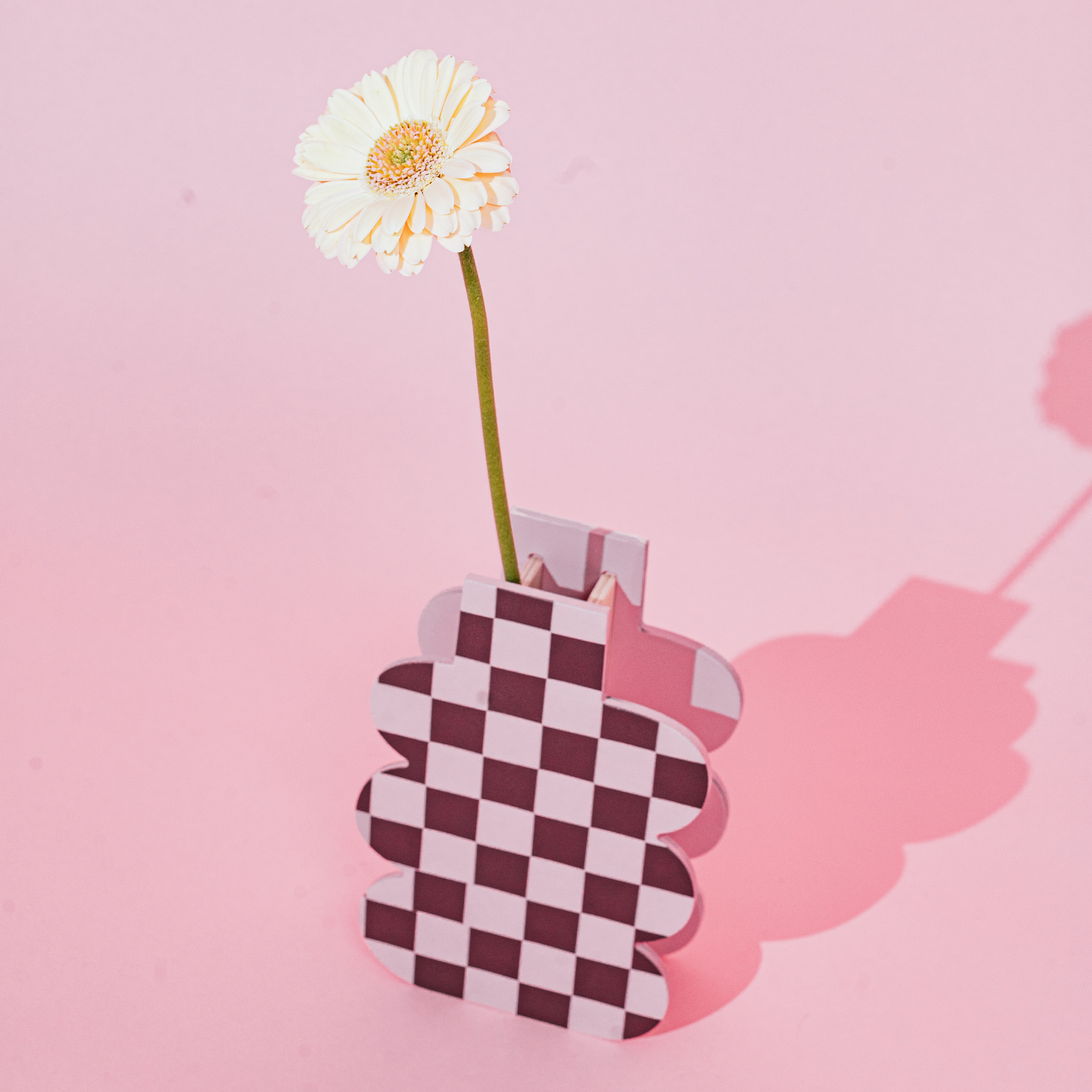 Decorative Wooden Vase | Pink Checkmate