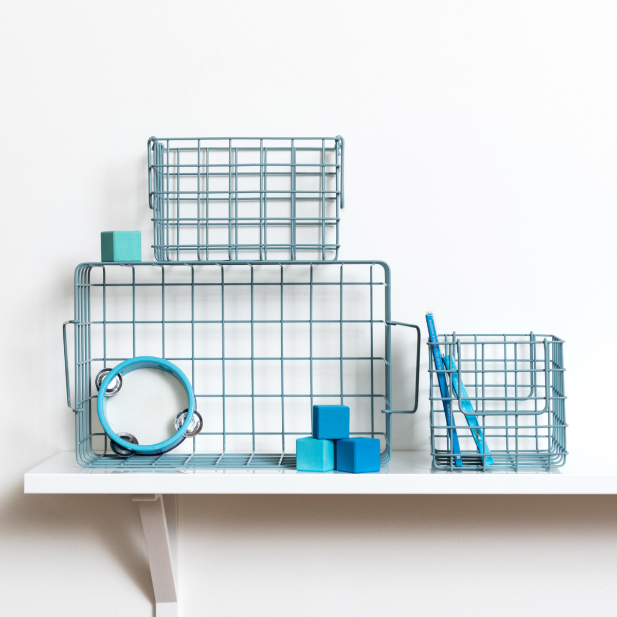 Ocean Blue Metal Storage Baskets | Set of 3