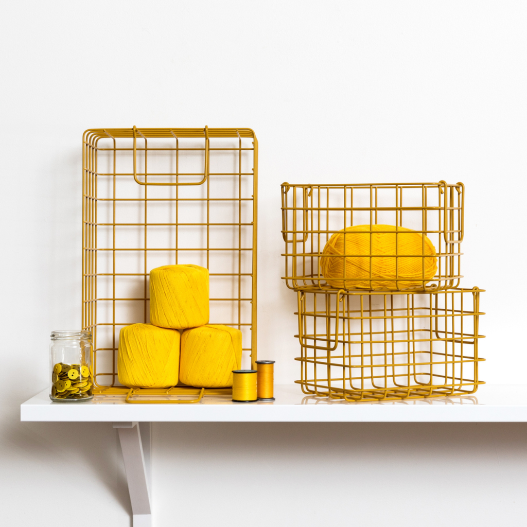 Mustard Yellow Metal Storage Baskets | Set of 3