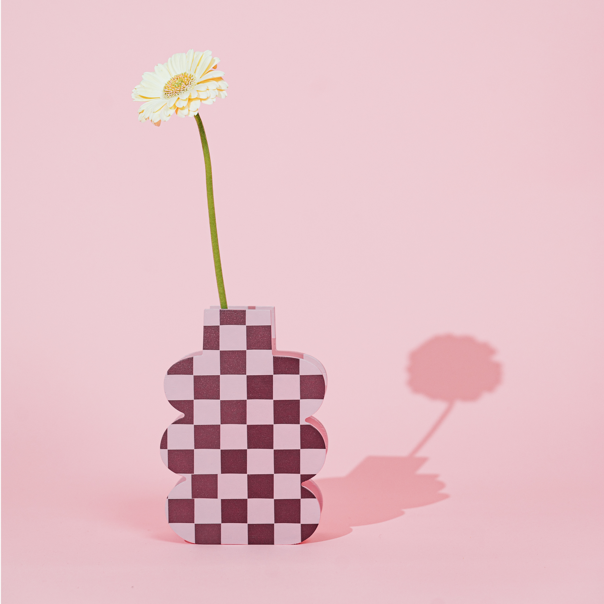 Decorative Wooden Vase | Pink Checkmate