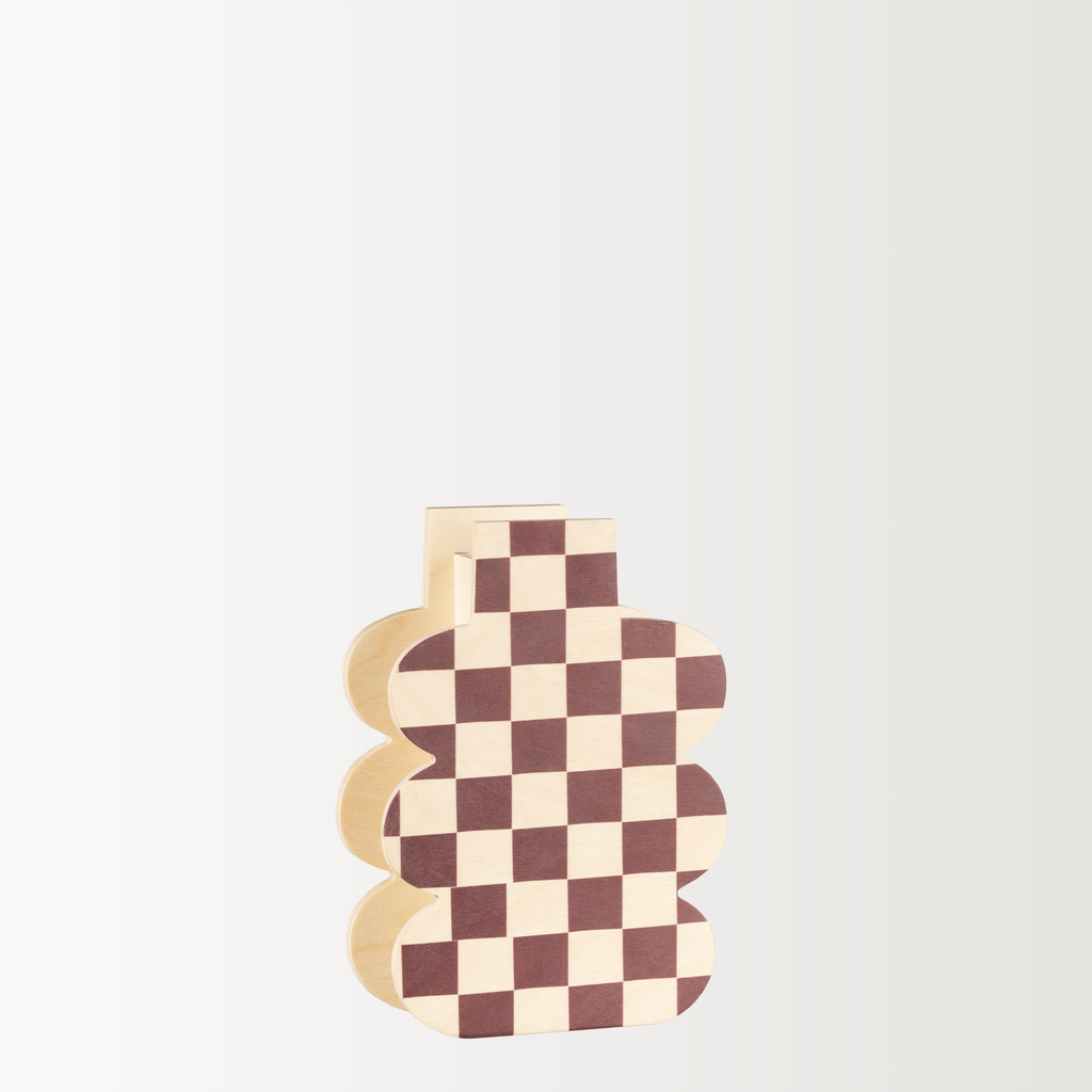 Decorative Wooden Vase | Burgundy Checkmate