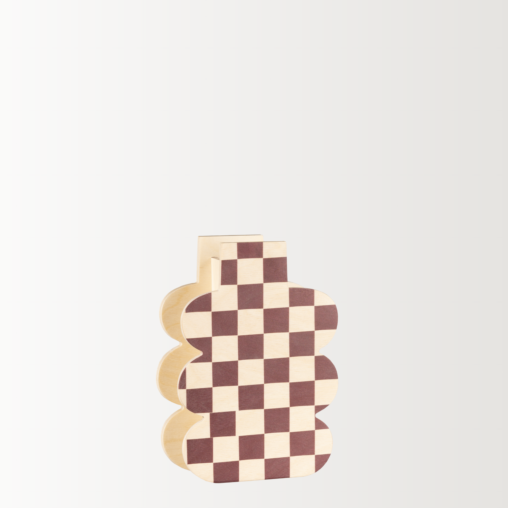 Decorative Wooden Vase | Burgundy Checkmate