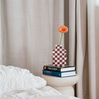 Decorative Wooden Vase | Burgundy Checkmate