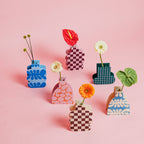 Decorative Wooden Vase | Green Grid