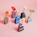 Decorative Wooden Vase | Burgundy Checkmate