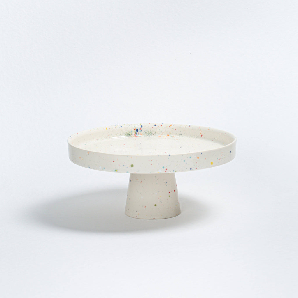 Handmade Stoneware Cake Stand | White Speckled | 28cm