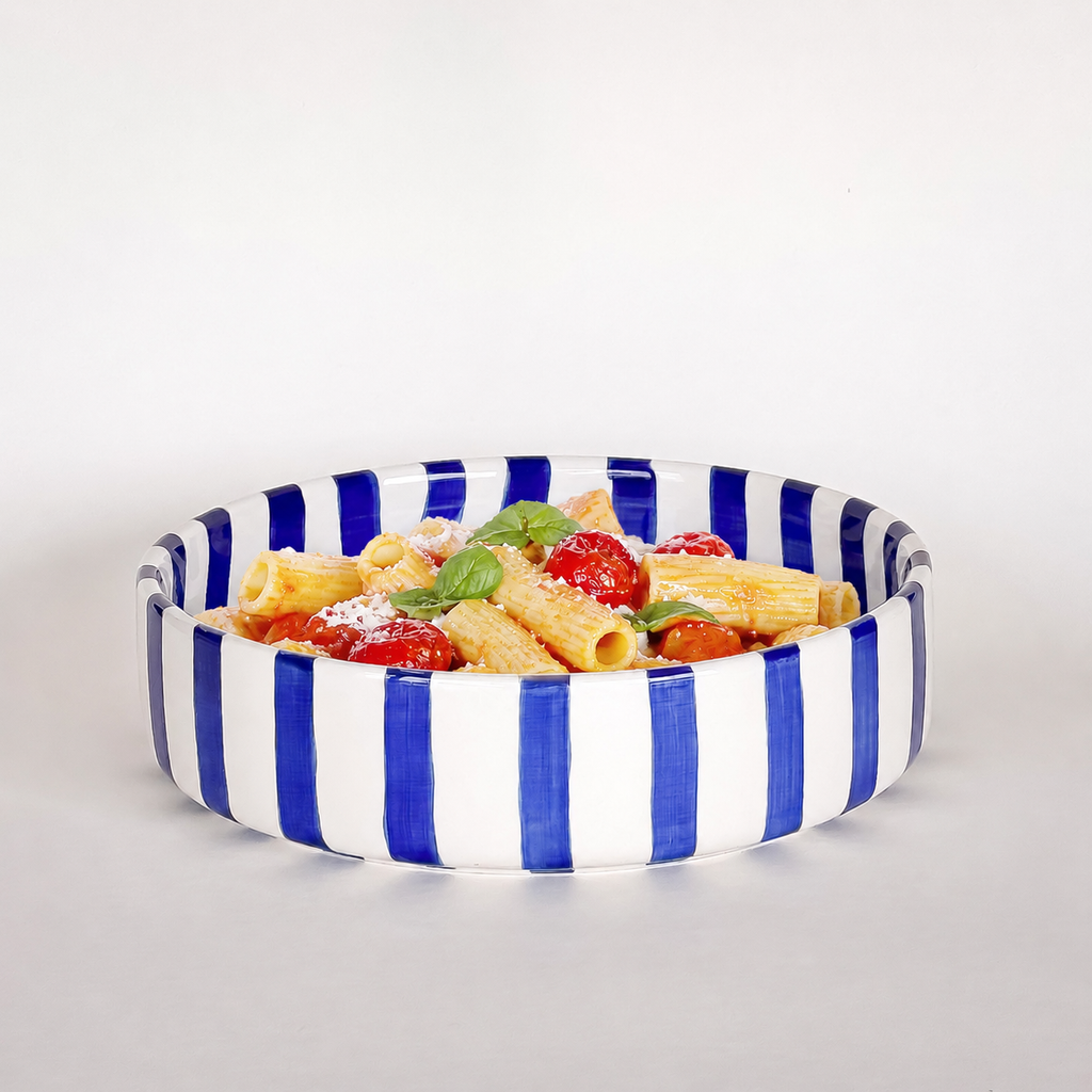 Handmade Ceramic Serving Bowl | Blue Stripes | 22.5 cm