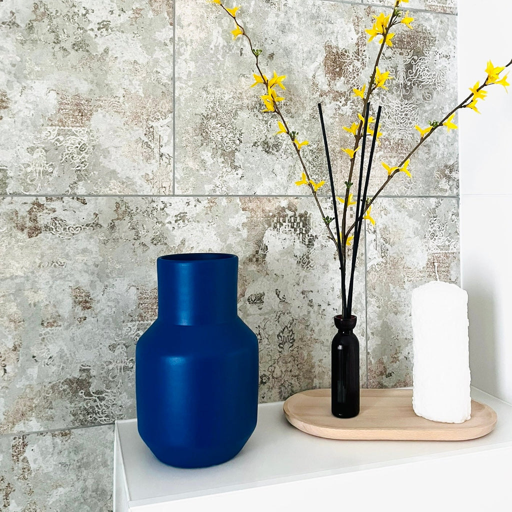 Handmade Ceramic Vase | Cobalt Blue Geometry