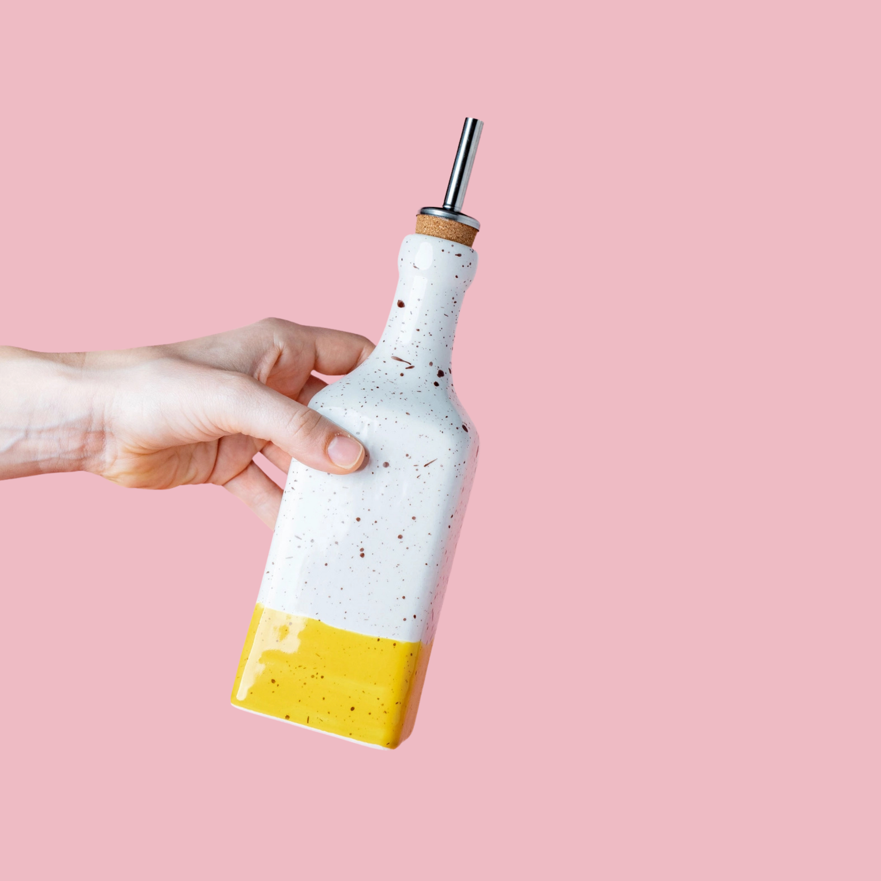 Handmade Ceramic Oil Dispenser | Yellow Freckles | 475ml