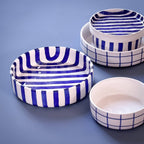 Handmade Ceramic Serving Bowl | Blue Stripes | 22.5 cm
