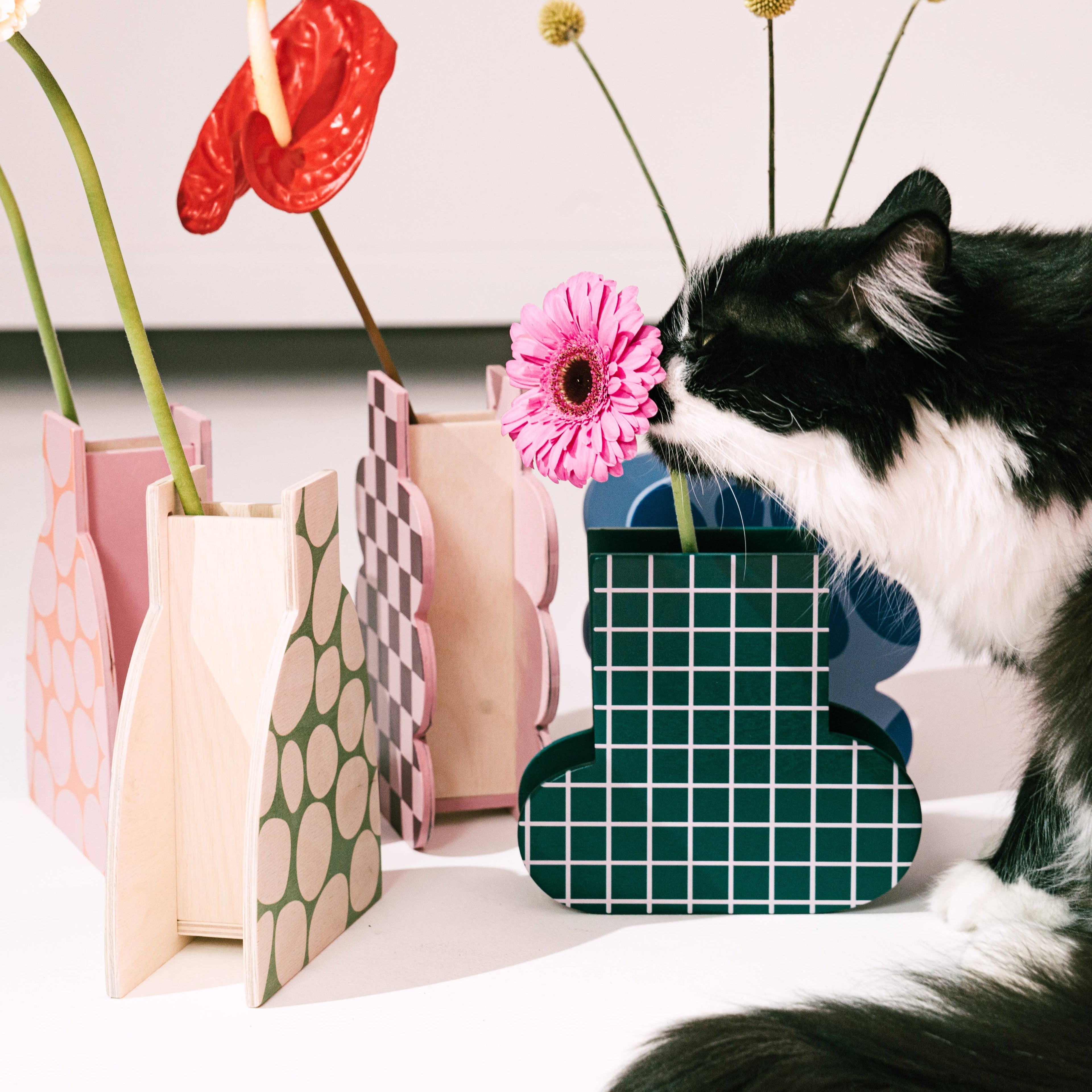 Decorative Wooden Vase | Green Wave