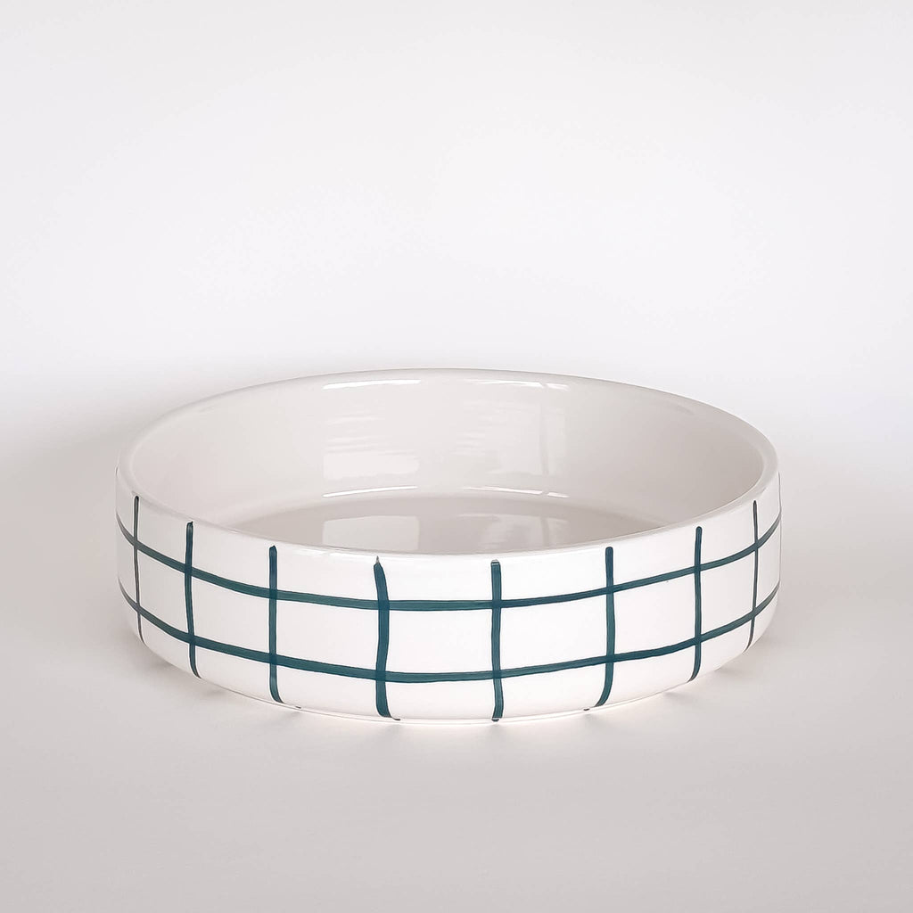 Handmade Ceramic Serving Bowl | Green Grid Pattern | 22.5 cm