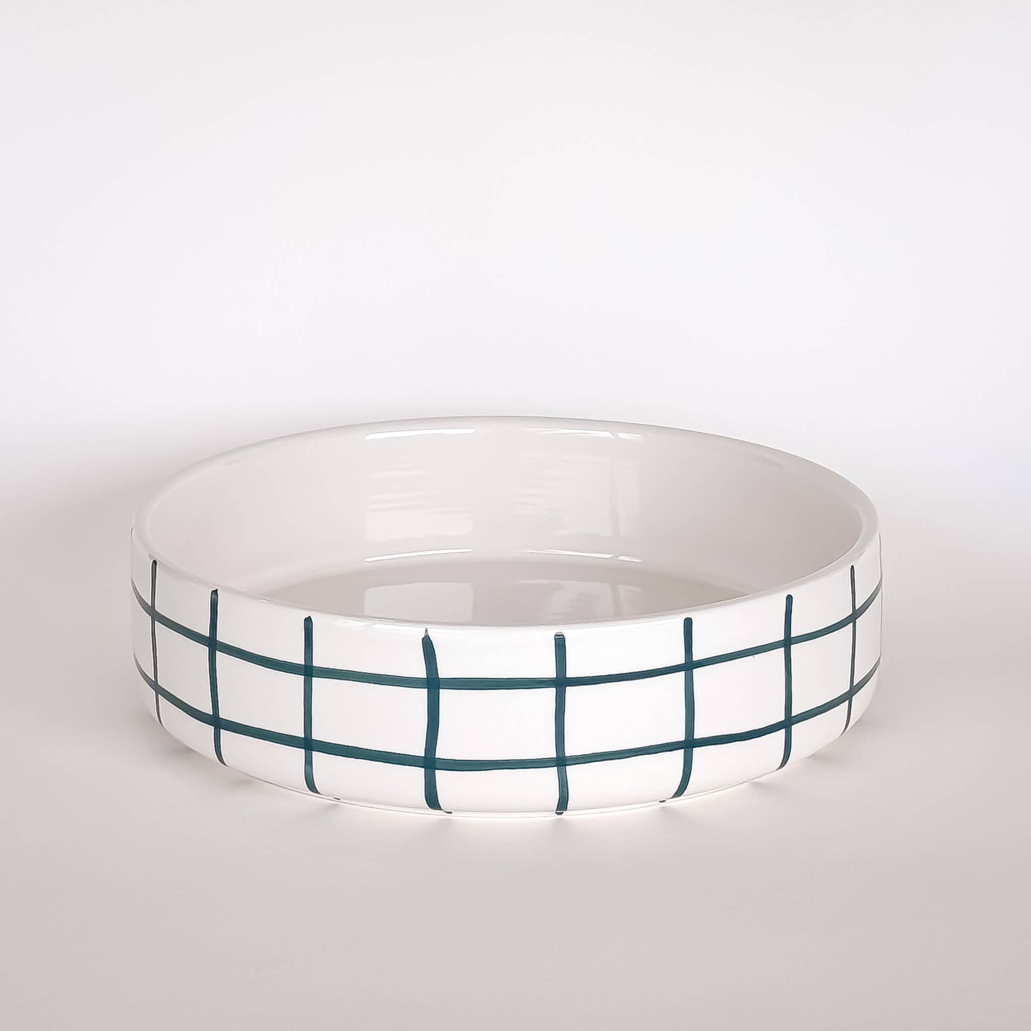 Handmade Ceramic Serving Bowl | Green Grid Pattern | 22.5 cm
