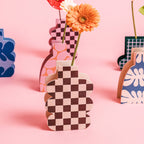 Decorative Wooden Vase | Burgundy Checkmate