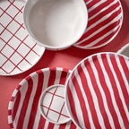 Handmade Ceramic Serving Bowl | Tomato Red Stripes | 22.5 cm