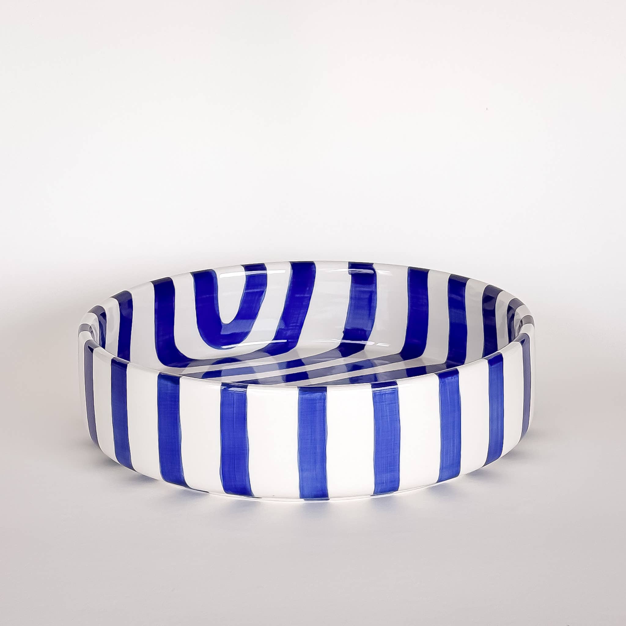 Handmade Ceramic Serving Bowl | Blue Stripes | 22.5 cm