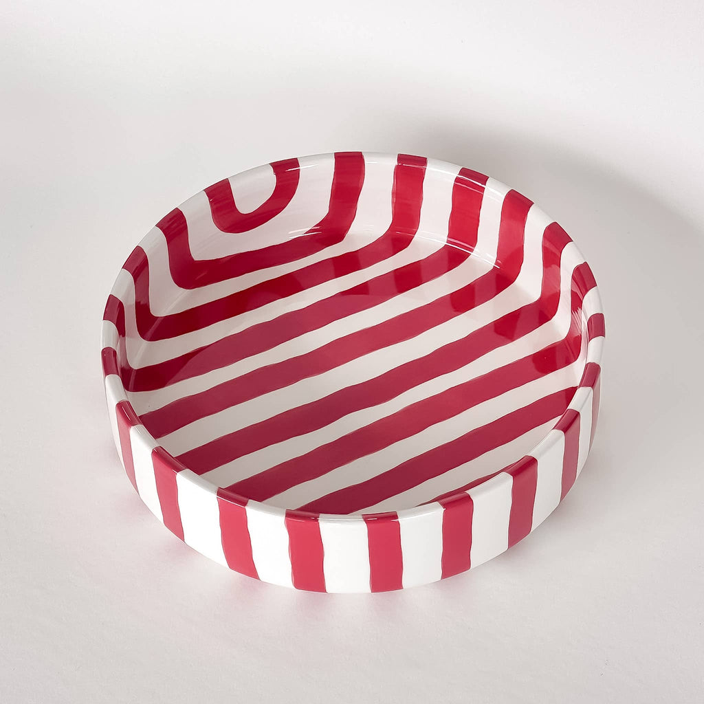 Handmade Ceramic Serving Bowl | Tomato Red Stripes | 22.5 cm
