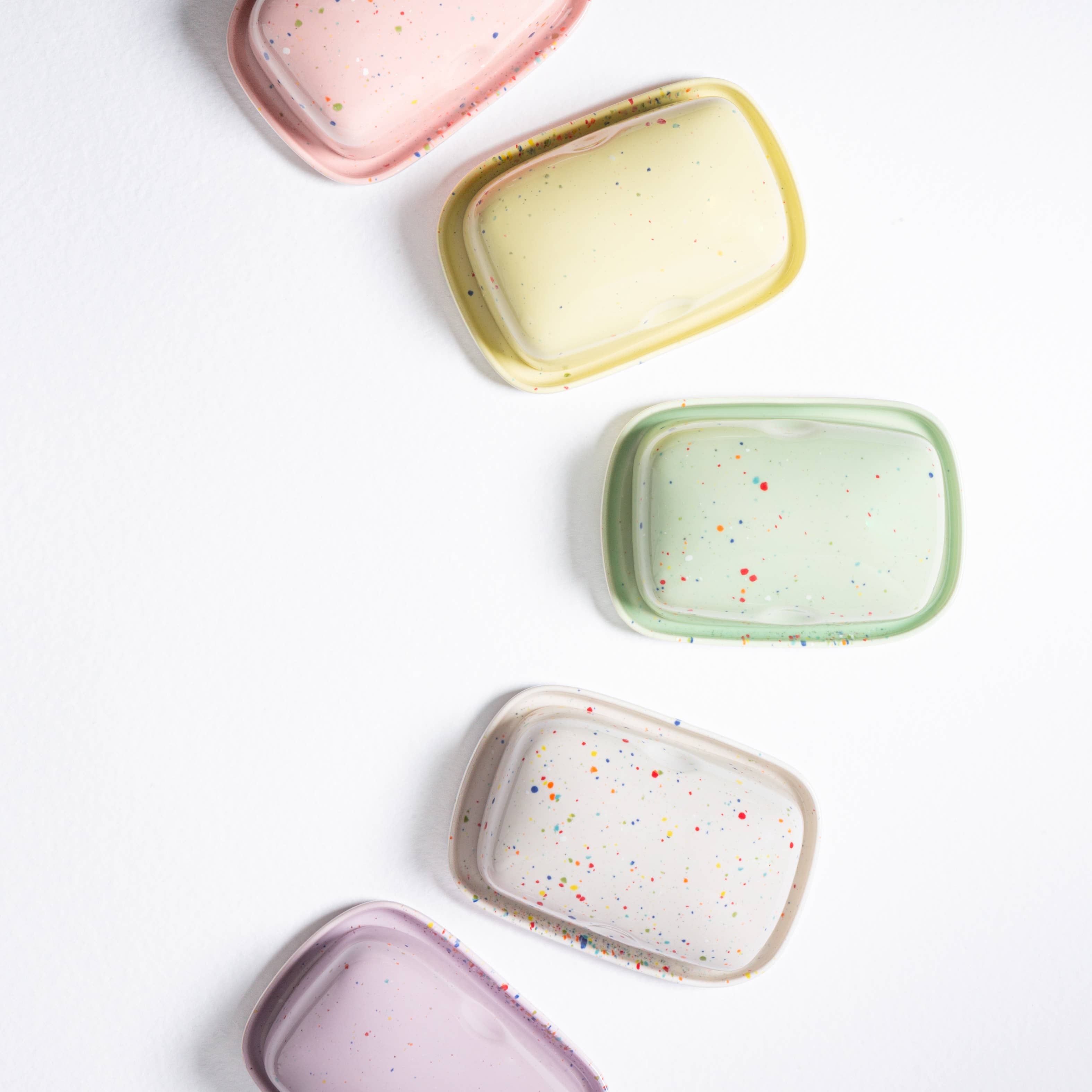 Handmade Stoneware Butter Dish | White Speckled